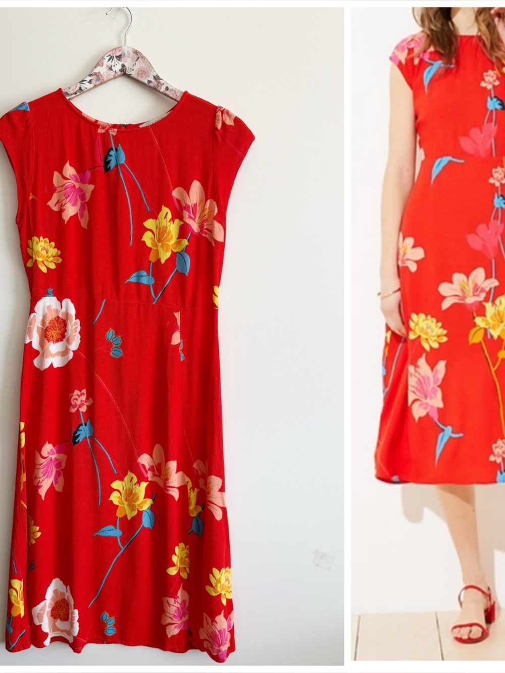 LOFT Lily Cap Sleeve Floral Tropical Dress Midi Size 6 Slit